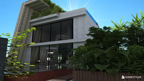 modern house exterior design showcasing efficient space utilization with a minimalist style, featuring Homestyler's real-time 3D rendering function.