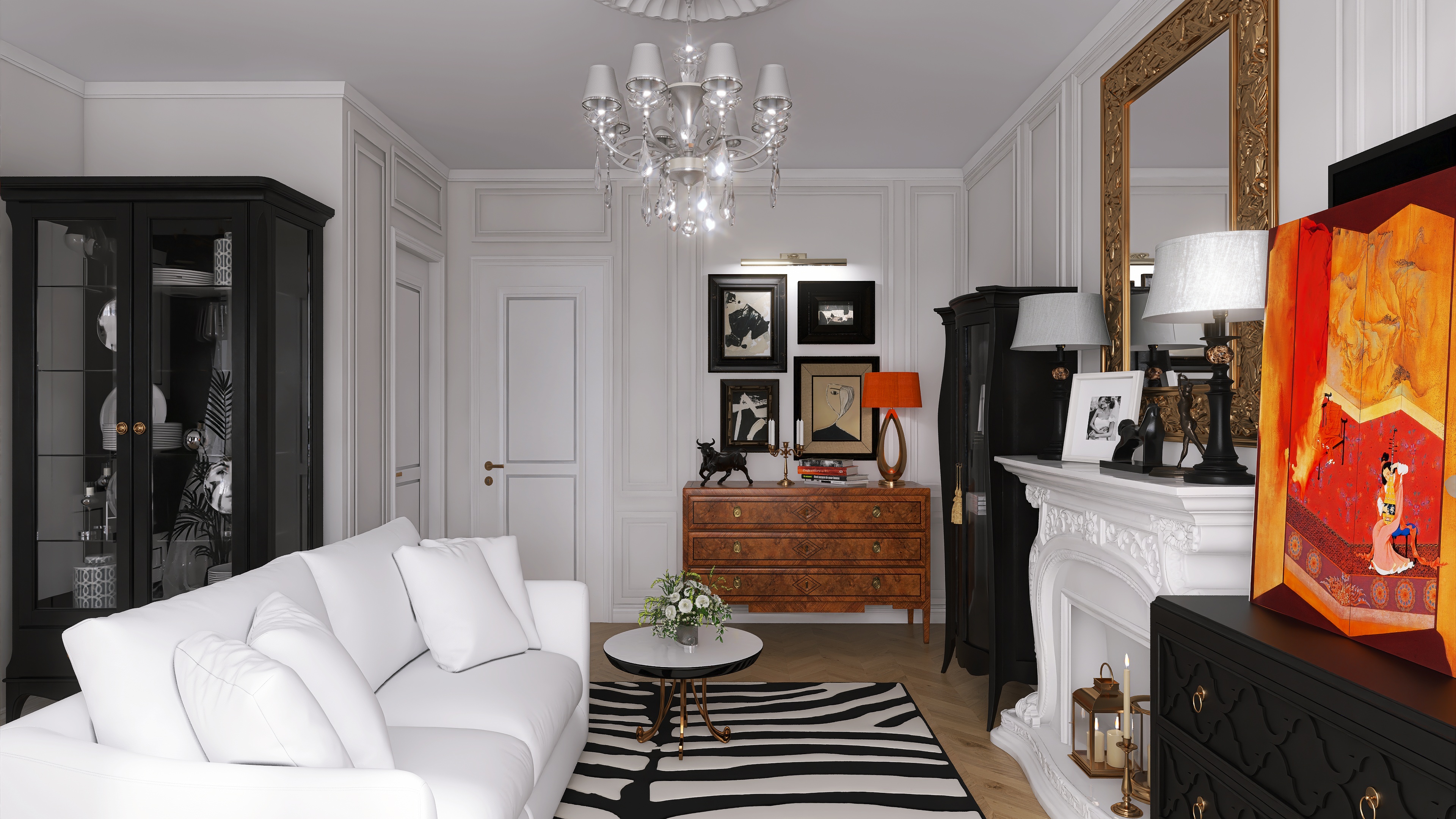 Кухня- гостиная во французском стиле.