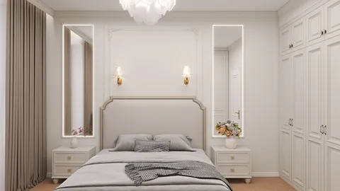 bedroom with elegant furnishings and minimalistic decor designed for a modern aesthetic utilizing Homestyler's real-time 3D rendering for a preview of the interior design.