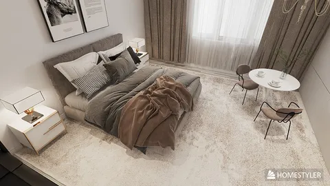 cozy bedroom design featuring a stylish bed arrangement with plush bedding and elegant decor, showcasing a modern aesthetic ideal for interior decoration, utilizing Homestyler's real-time 3D rendering for an immersive preview.