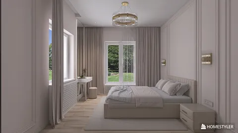 bedroom design featuring a minimalist layout with a cozy bed arrangement in a modern style, showcasing interior decor elements and enhanced by Homestyler's real-time 3D rendering.