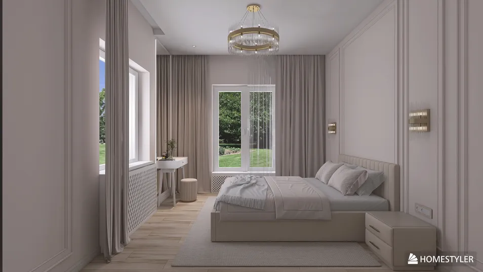 bedroom design featuring a minimalist layout with a cozy bed arrangement in a modern style, showcasing interior decor elements and enhanced by Homestyler's real-time 3D rendering.