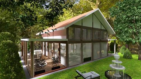 modern house design showcasing a spacious outdoor area with natural landscaping, featuring a blend of indoor-outdoor living style, optimized using Homestyler's real-time 3D rendering.