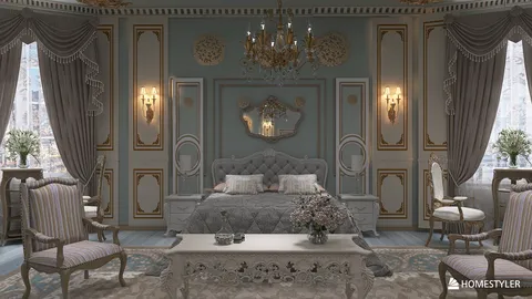 luxurious bedroom design featuring ornate furniture and elegant decor styled in classic design aesthetics, showcasing Homestyler's real-time 3D rendering for interior visualization.