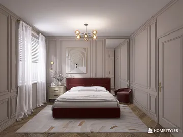 bedroom design featuring elegant furniture arrangement with classic style and a focus on comfort, showcasing Homestyler's real-time 3D rendering capability.