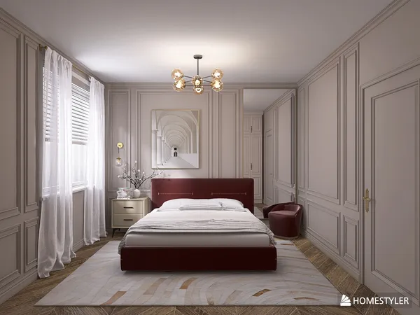 bedroom design featuring elegant furniture arrangement with classic style and a focus on comfort, showcasing Homestyler's real-time 3D rendering capability.