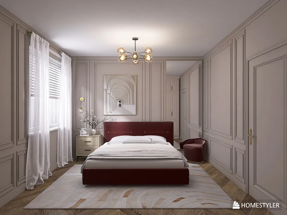 bedroom design featuring elegant furniture arrangement with classic style and a focus on comfort, showcasing Homestyler's real-time 3D rendering capability.