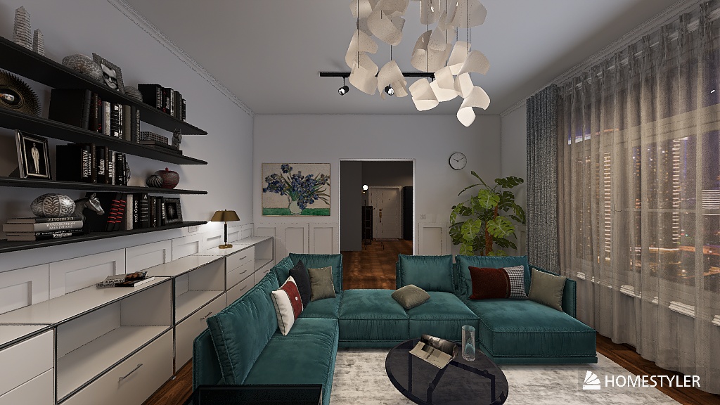 Living Room (white, wood, blue, black-grey)