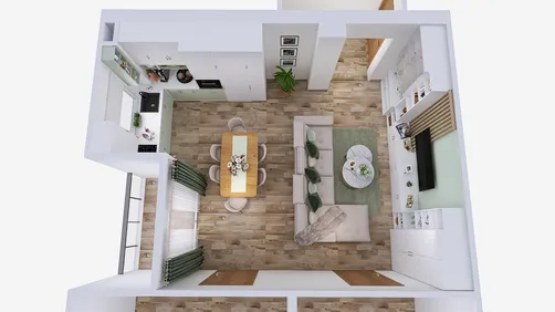 Open space - kitchen, dining room and living room