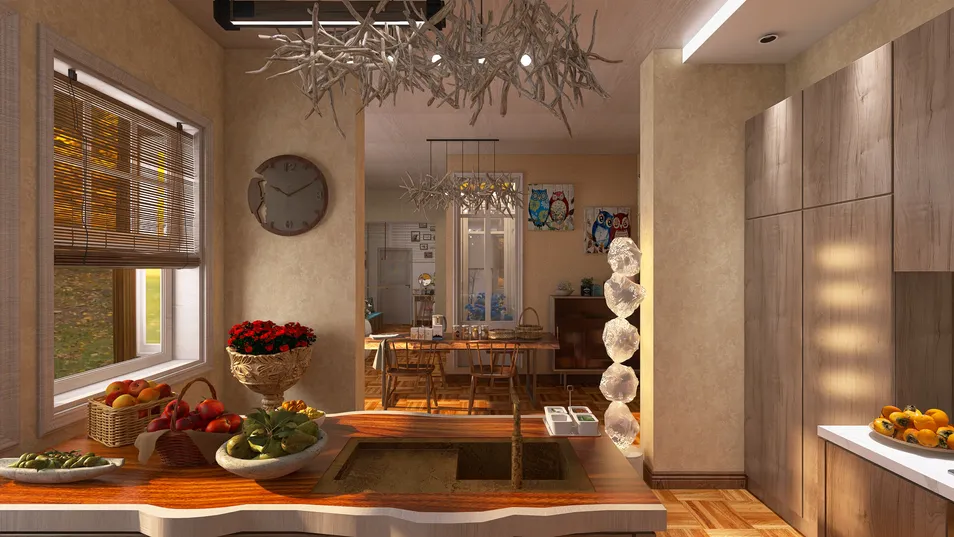 kitchen interior design with modern cabinetry showcasing a seamless blend of functionality and style, featuring Homestyler's real-time 3D rendering for quick design proposals.