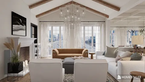 living room with cozy seating and modern decor showcasing a stylish arrangement, featuring 3D interior design visualization capabilities by Homestyler