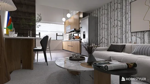 modern living room design featuring elegant furniture arrangement with a focus on style and functionality, showcasing Homestyler's real-time 3D rendering for an immersive interior decor experience.