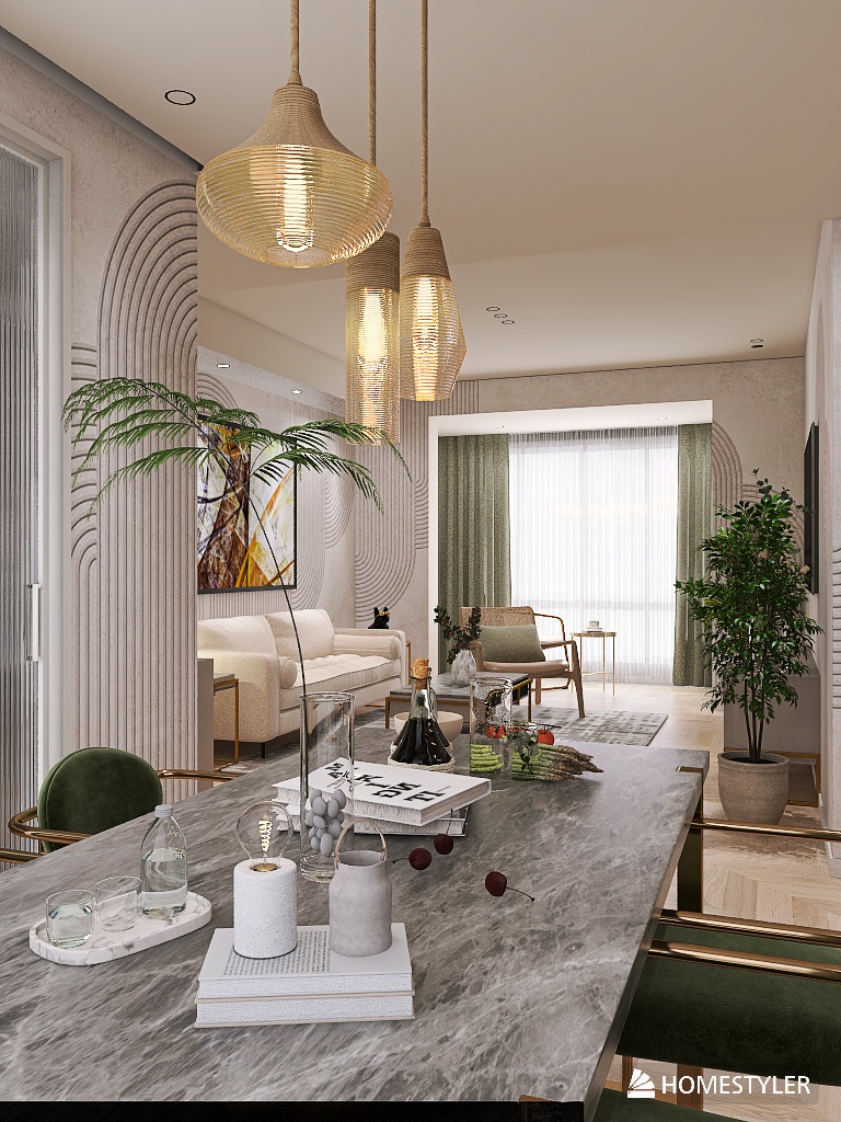 The dining room is bright