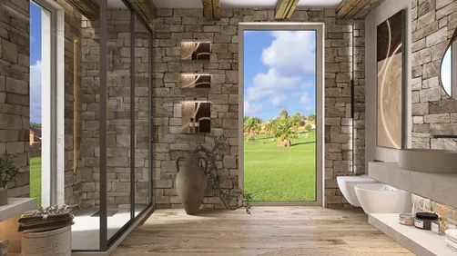 Rustic warmth: a bathroom retreat