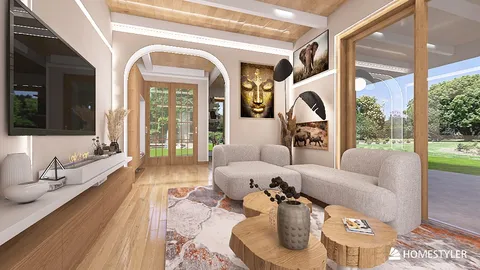 modern living room featuring a spacious sofa and stylish coffee table, designed with a natural aesthetic to enhance interior comfort using Homestyler's real-time 3D rendering.