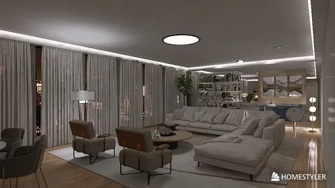 living room with modern furniture arrangement showcasing elegant design style and cozy atmosphere using Homestyler's real-time 3D rendering feature
