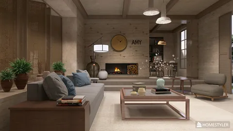 modern living room featuring a cozy seating arrangement with plants and stylish decor, showcasing a minimalistic interior design style that enhances the atmosphere of relaxation; utilizes Homestyler's real-time 3D rendering for instant visualization.