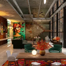 modern living room featuring vibrant artwork and contemporary furniture, designed with Homestyler's real-time 3D rendering for an immersive interior design experience.