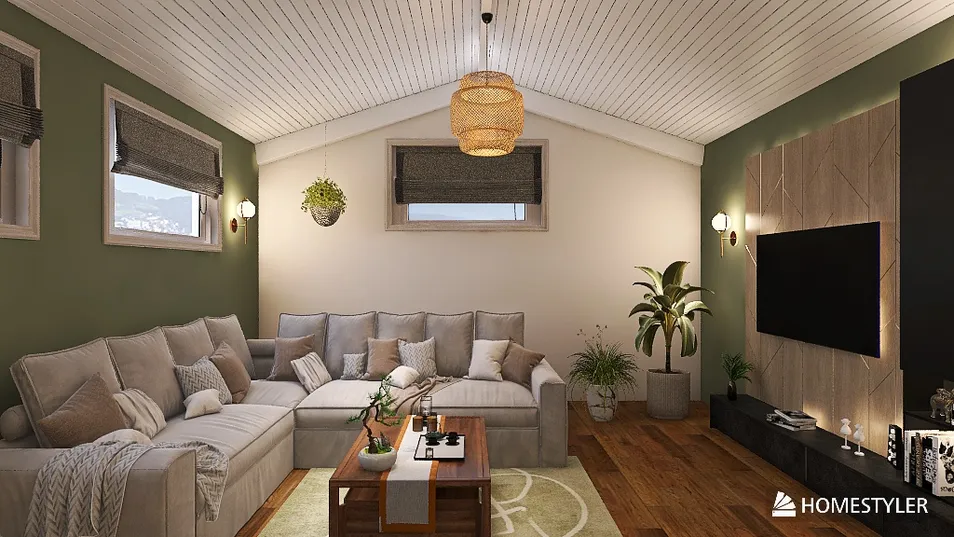 cozy living room furnished with a modern sectional sofa and stylish decor, utilizing Homestyler's real-time 3D rendering for a quick design preview