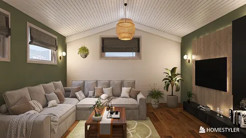 cozy living room furnished with a modern sectional sofa and stylish decor, utilizing Homestyler's real-time 3D rendering for a quick design preview