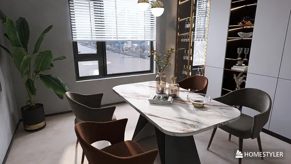 dining table with chairs arranged in a modern style enhancing home dining experience using Homestyler's real-time 3D rendering feature