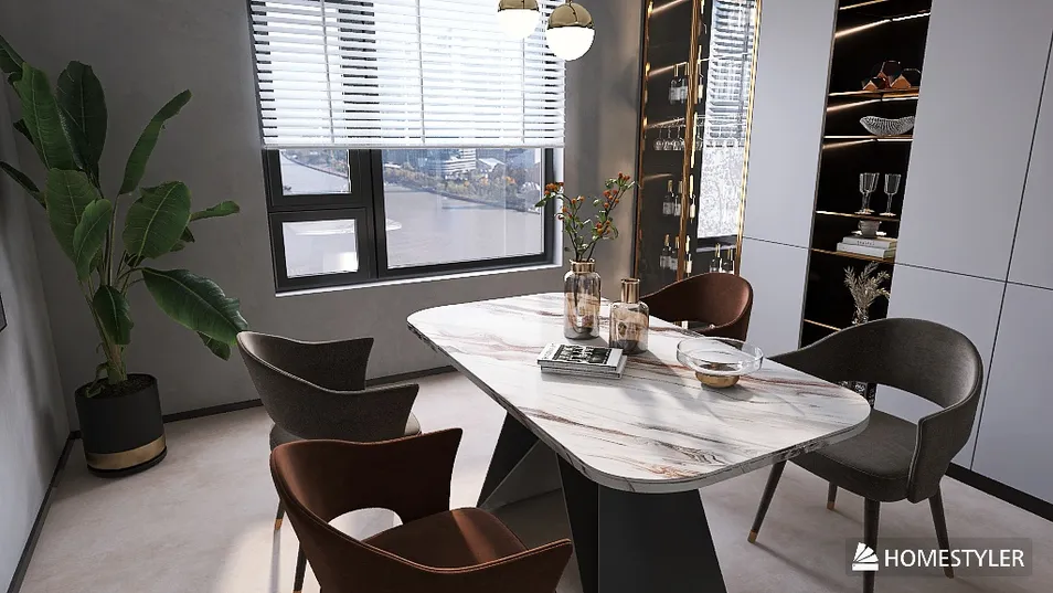 dining table with chairs arranged in a modern style enhancing home dining experience using Homestyler's real-time 3D rendering feature