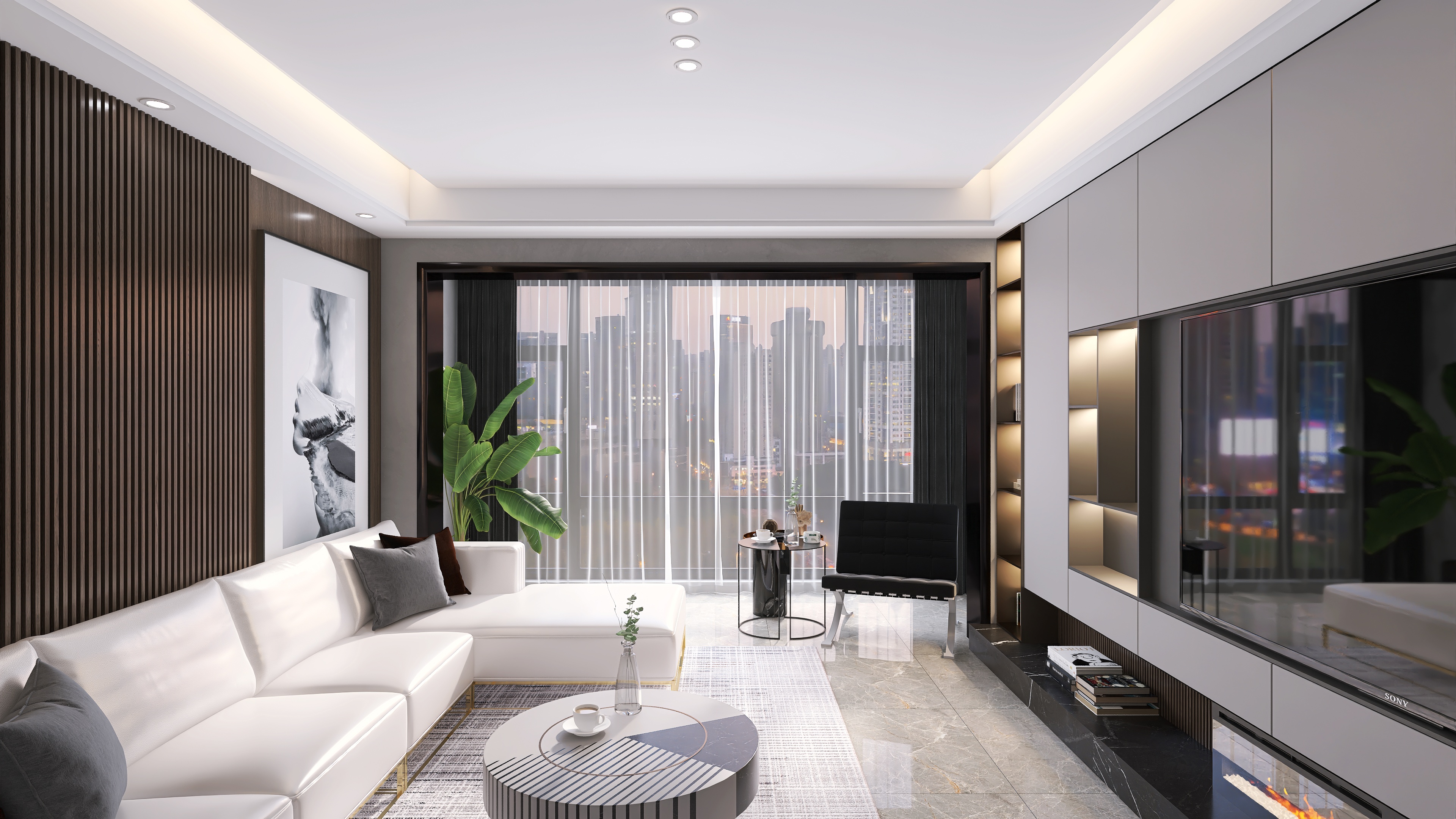 Dark-themed Modern Apartment