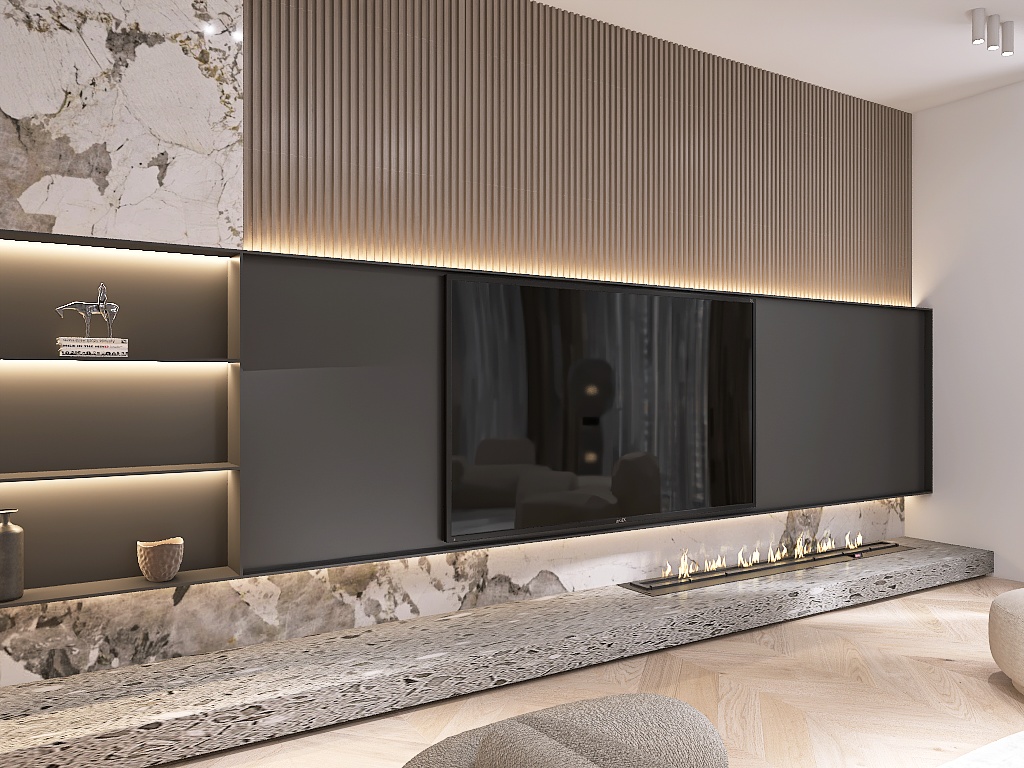 Luxurios living room with open kitchen