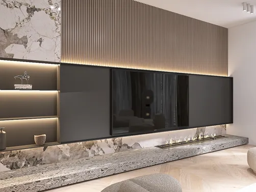 Luxurios living room with open kitchen