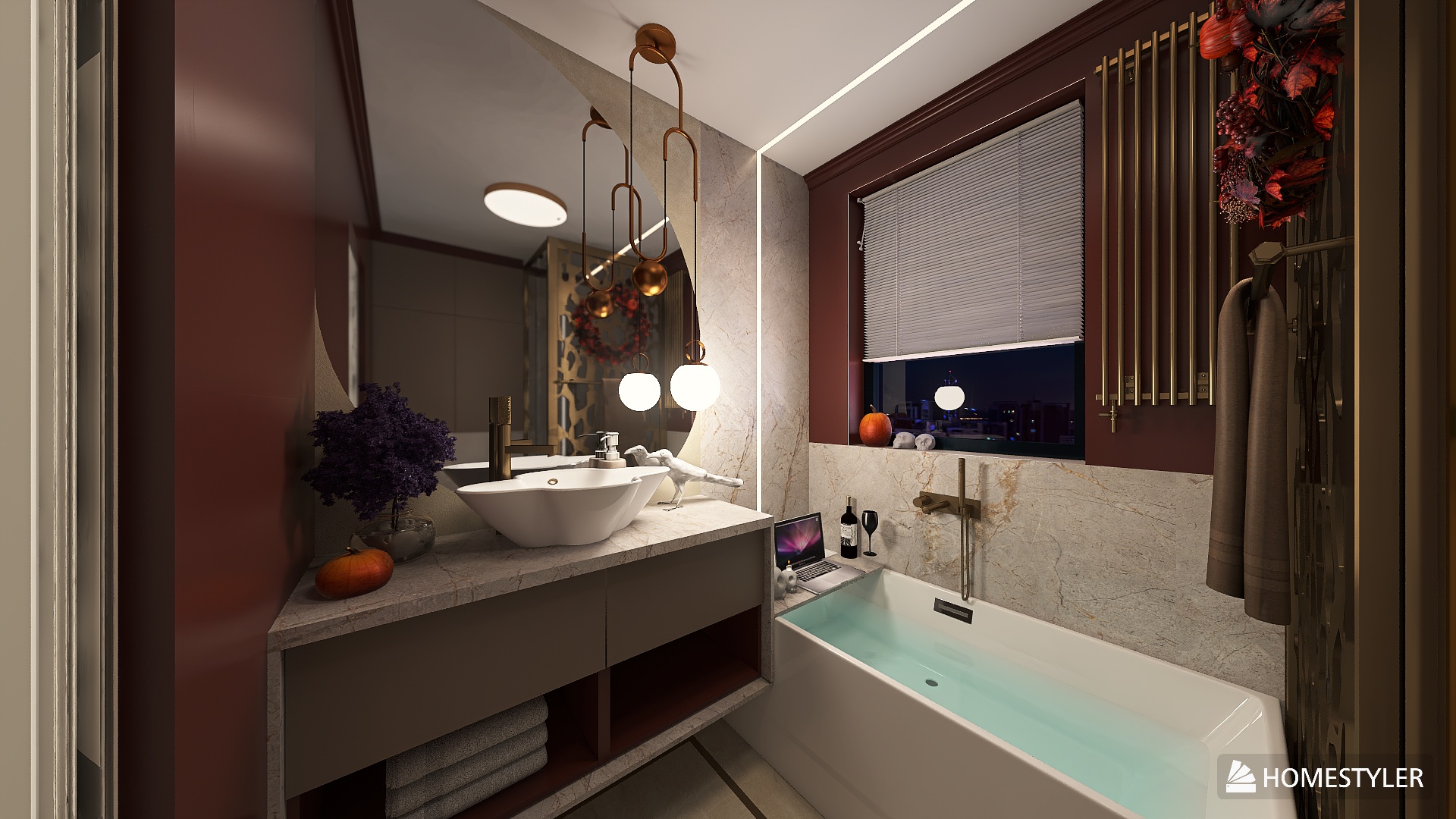 Halloween w burgundowej łazience