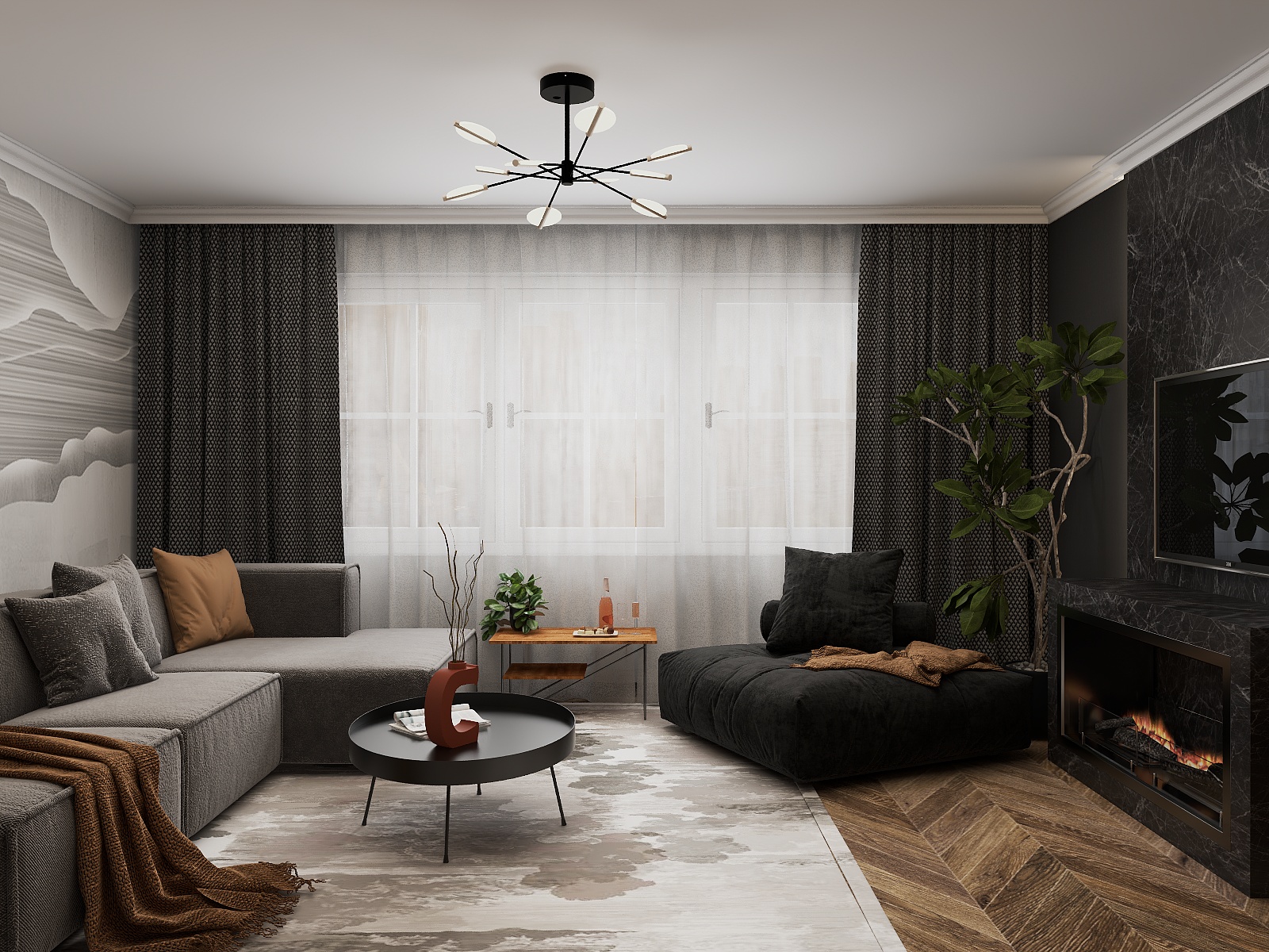 Гостиная в темных тонах